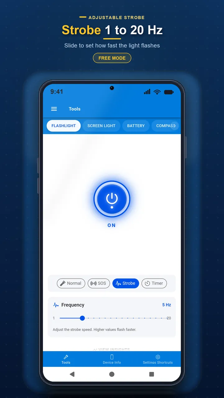 Flashlight Pro strobe mode screen